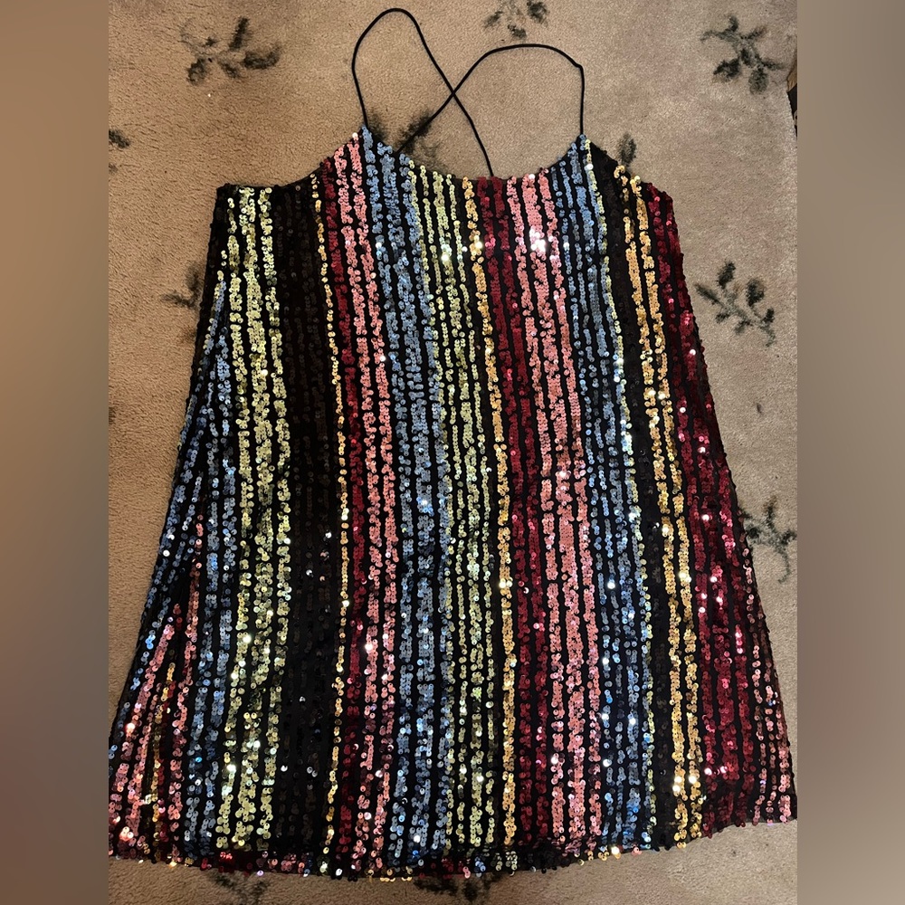 Rainbow sequin sparkly mini dress - Large